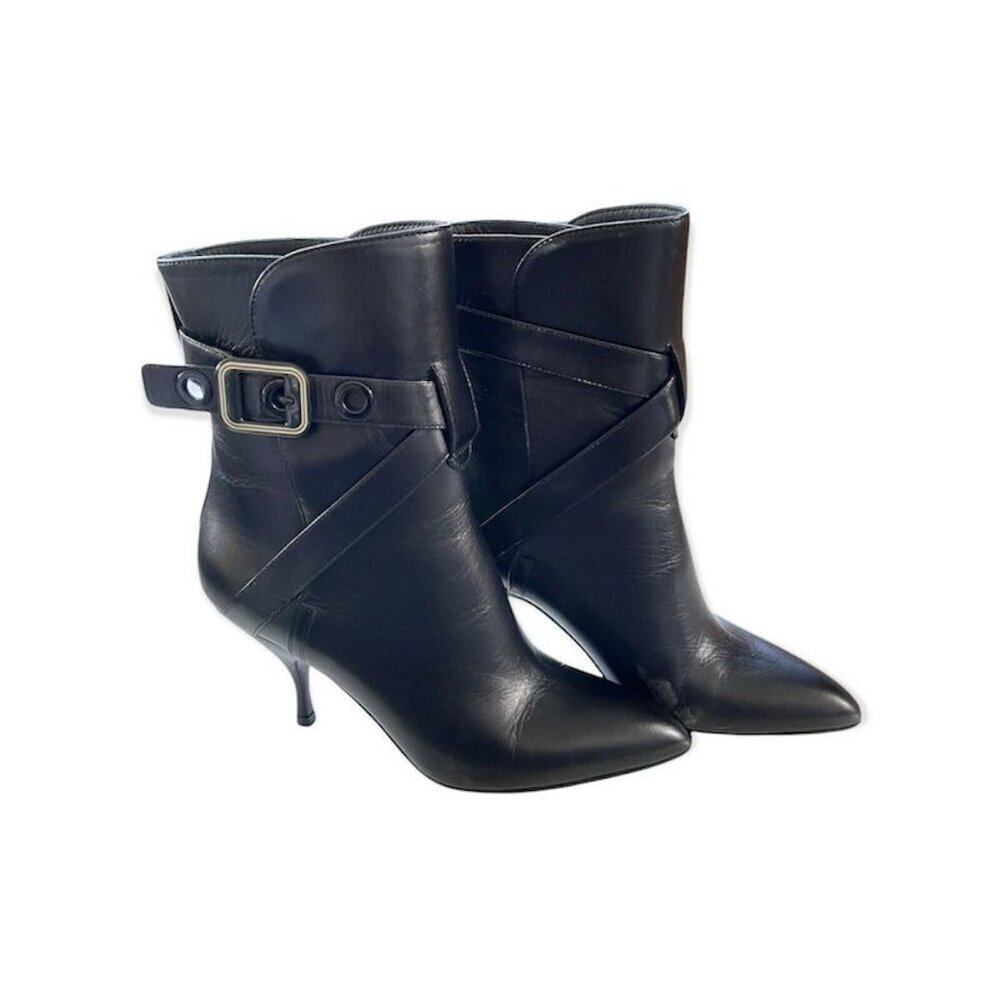 Bottega Veneta 533047 Women's Black Smooth Leather Ankle Boots Pointed Toe US 7
